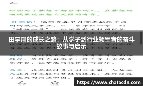 田宇翔的成长之路：从学子到行业领军者的奋斗故事与启示